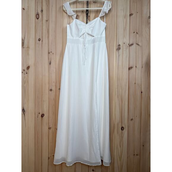 NWT Lulus The Way to Love White Ruffled Maxi Dress Resortwear Cut Out Size S - Picture 4 of 11